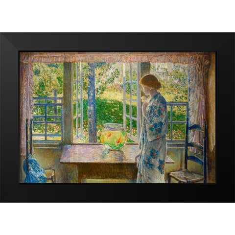 The Goldfish Window Black Modern Wood Framed Art Print by Hassam, Childe