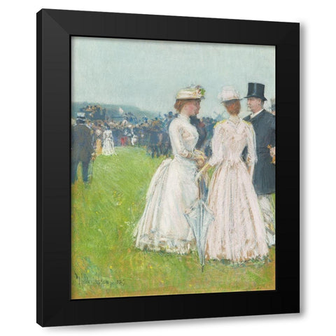 At the Grand Prix de Paris Black Modern Wood Framed Art Print by Hassam, Childe