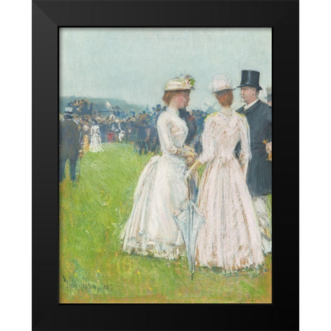 At the Grand Prix de Paris Black Modern Wood Framed Art Print by Hassam, Childe