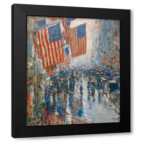 Rainy Day-Fifth Avenue Black Modern Wood Framed Art Print with Double Matting by Hassam, Childe