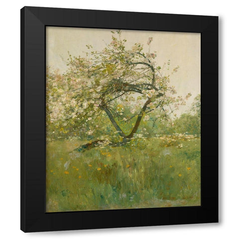 Peach Blossoms Villiers le Bel Black Modern Wood Framed Art Print by Hassam, Childe