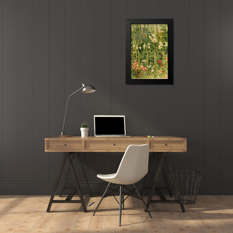 Larkspurs and Lilies Black Modern Wood Framed Art Print by Hassam, Childe