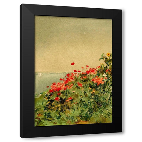 Poppy Bank Black Modern Wood Framed Art Print by Hassam, Childe