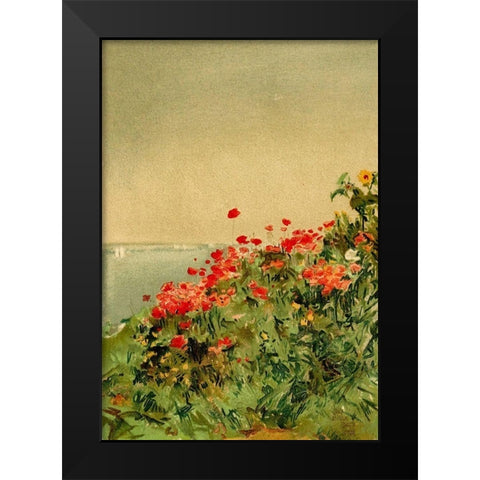 Poppy Bank Black Modern Wood Framed Art Print by Hassam, Childe