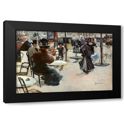 Street scene-Cafe terrace Black Modern Wood Framed Art Print by Abel-Truchet, Louis