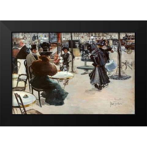 Street scene-Cafe terrace Black Modern Wood Framed Art Print by Abel-Truchet, Louis
