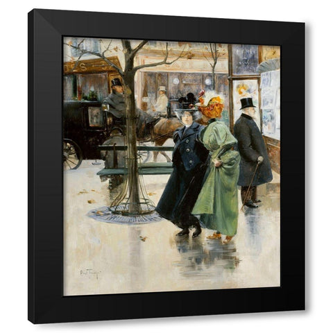 On the Boulevards Black Modern Wood Framed Art Print by Abel-Truchet, Louis