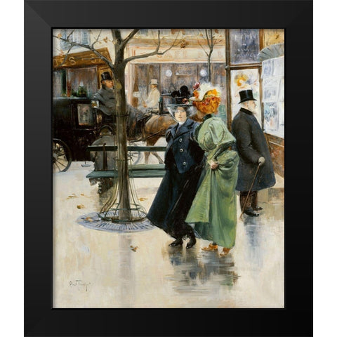 On the Boulevards Black Modern Wood Framed Art Print by Abel-Truchet, Louis