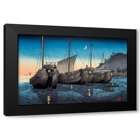 Junks in Inatori Bay-Izu Black Modern Wood Framed Art Print with Double Matting by Takahashi, Hiroaki