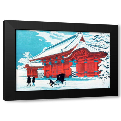 The Red Gate of Hongo in Snow Black Modern Wood Framed Art Print with Double Matting by Takahashi, Hiroaki