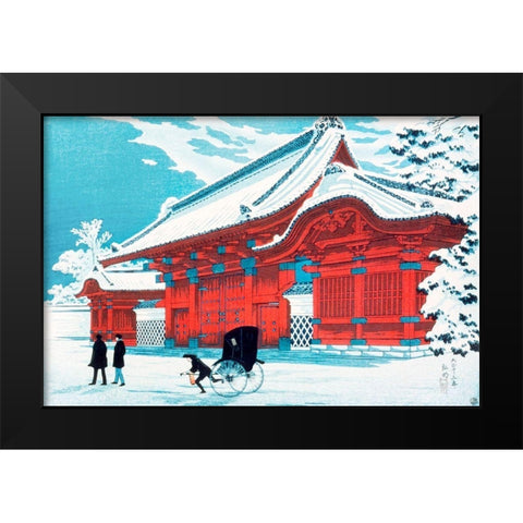 The Red Gate of Hongo in Snow Black Modern Wood Framed Art Print by Takahashi, Hiroaki