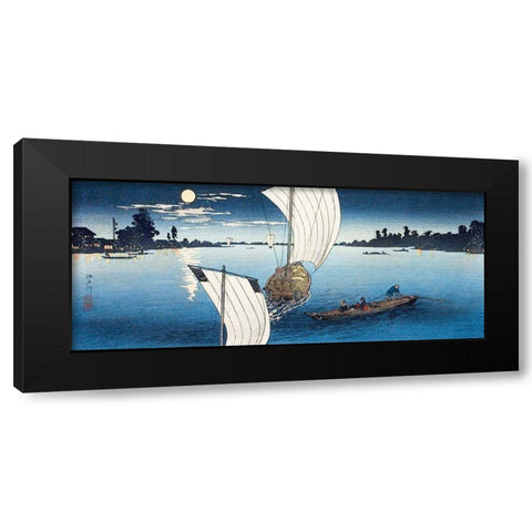 Edo River Black Modern Wood Framed Art Print with Double Matting by Takahashi, Hiroaki