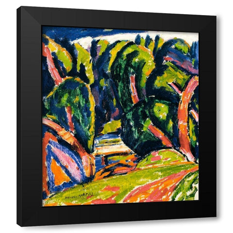 Red Tree Black Modern Wood Framed Art Print by Hartley, Marsden