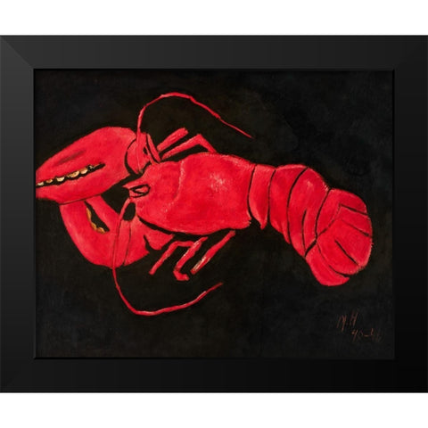 Lobster on Black Background Black Modern Wood Framed Art Print by Hartley, Marsden