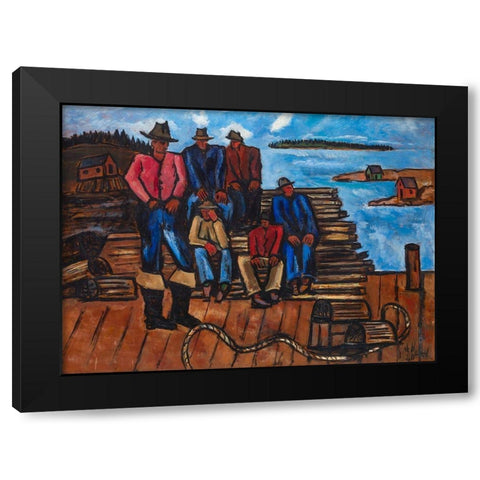 Lobster Fishermen Black Modern Wood Framed Art Print with Double Matting by Hartley, Marsden