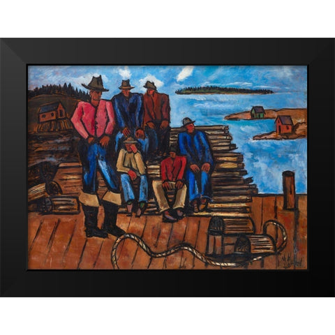 Lobster Fishermen Black Modern Wood Framed Art Print by Hartley, Marsden