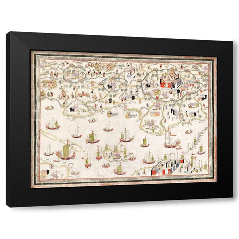 Forts Zeelandia and Provintia and the City of Tainan Black Modern Wood Framed Art Print by Vintage Maps