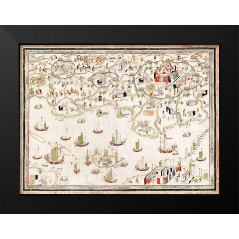 Forts Zeelandia and Provintia and the City of Tainan Black Modern Wood Framed Art Print by Vintage Maps