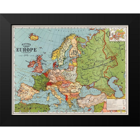 Bacons standard map of Europe Black Modern Wood Framed Art Print by Bacon, George Washington