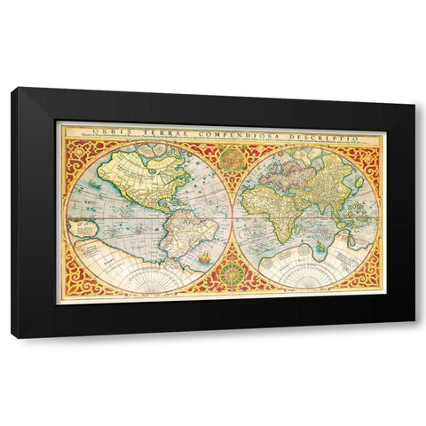 Orbis terrae compendiosa descriptio 1637 Black Modern Wood Framed Art Print by Mercator, Gerhad