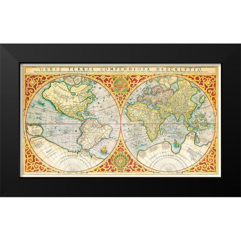Orbis terrae compendiosa descriptio 1637 Black Modern Wood Framed Art Print by Mercator, Gerhad