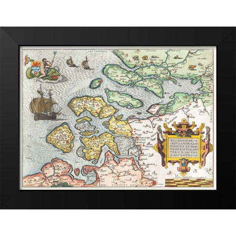 Map of Zeeland Black Modern Wood Framed Art Print by Hogenberg, Frans