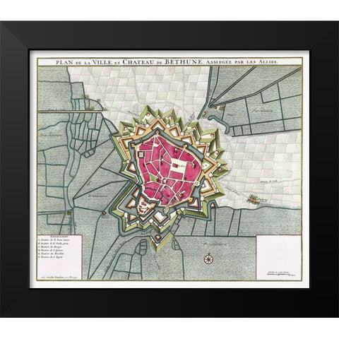 Map of Bethune-France Black Modern Wood Framed Art Print by Vintage Maps