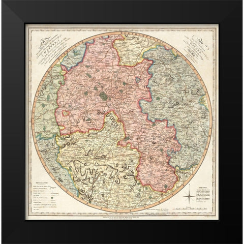 A new and accurate map of the country for twenty five miles round the University of Oxford 1805 Black Modern Wood Framed Art Print by G Pawley and Samuel John Neele
