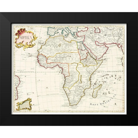 Map of Africa 1722 Black Modern Wood Framed Art Print by The Beinecke Rare Book and Manuscript Library