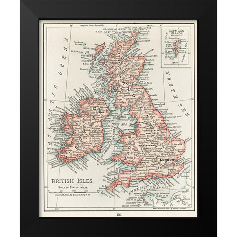 A cartographic map of the British Isles Black Modern Wood Framed Art Print by Vintage Maps