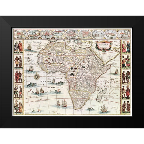 Africae nova descriptio 1690 Black Modern Wood Framed Art Print by Blaeu, Willelm Janszoon