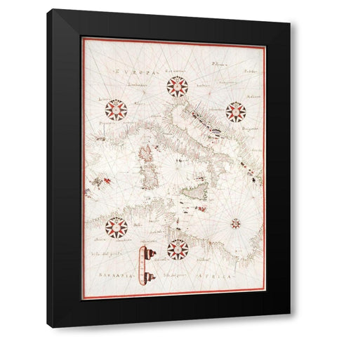 Portolan atlas of the Mediterranean Sea-Central Mediterranean 1590 Black Modern Wood Framed Art Print with Double Matting by Olivia, Joan