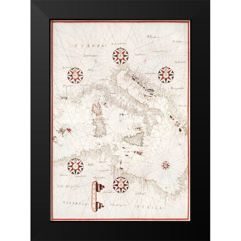 Portolan atlas of the Mediterranean Sea-Central Mediterranean 1590 Black Modern Wood Framed Art Print by Olivia, Joan
