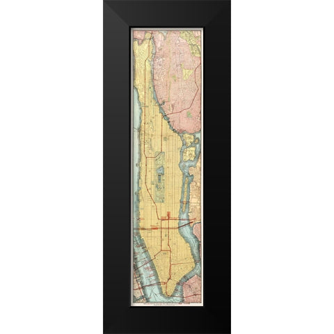 Rapid transit map of Manhattan and adjacent districts of New York City 1908 Black Modern Wood Framed Art Print by Rand McNally and Company