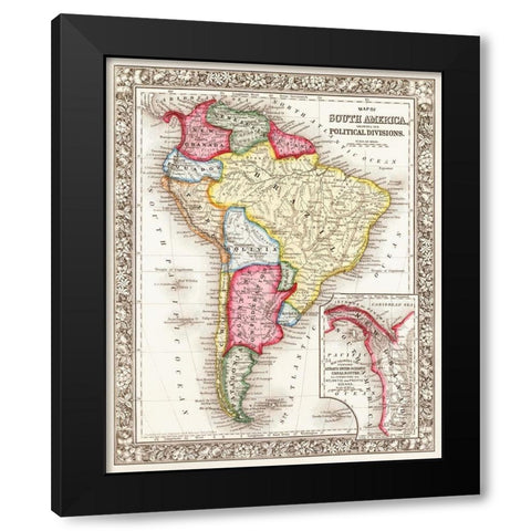 Map of South America 1863 Black Modern Wood Framed Art Print with Double Matting by Mitchell, Samuel Augustus