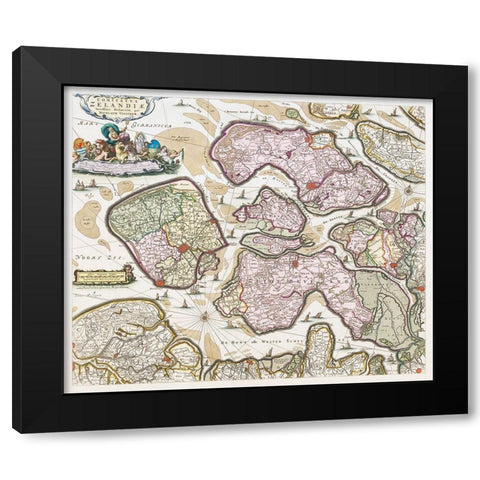 Map of Zeeland Black Modern Wood Framed Art Print by Vintage Maps
