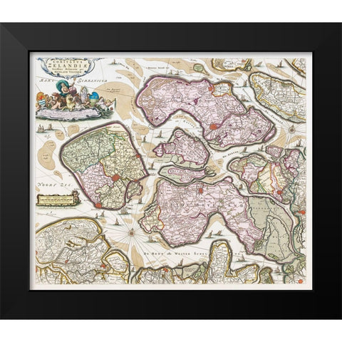 Map of Zeeland Black Modern Wood Framed Art Print by Vintage Maps