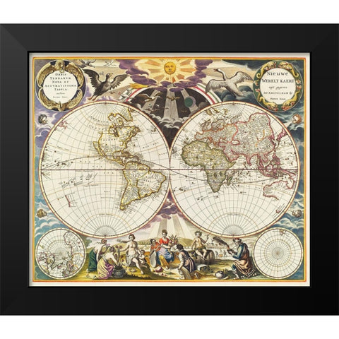 New World Map 1672 Black Modern Wood Framed Art Print by Mitchell, Samuel Augustus