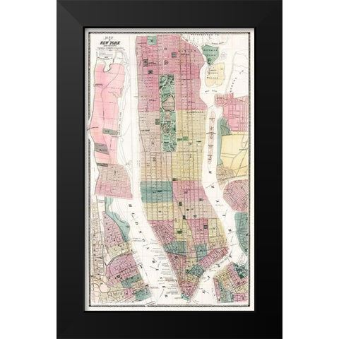 Map of New York and Vicinity 1869 Black Modern Wood Framed Art Print by Dripps, Matthew