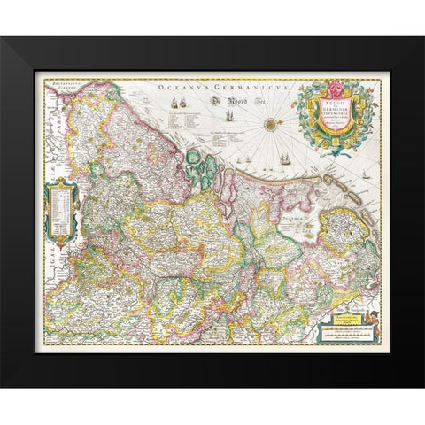 Map of the Netherlands 1631 Black Modern Wood Framed Art Print by Hondius, Henricus