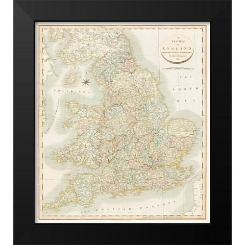 A new map of England 1811 Black Modern Wood Framed Art Print by Cary, John