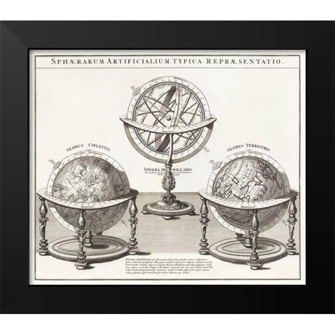 The typical representation of artificial spheres 1712 Black Modern Wood Framed Art Print by Homann, Johann Baptista