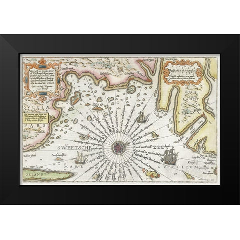Map of the coast of Sweden between Kalmar and Stockholm 1583 Black Modern Wood Framed Art Print by Doetechum, Joannes van