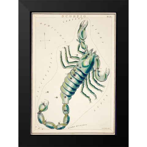 Astronomical chart illustration of the Scorpio Black Modern Wood Framed Art Print by Library of Congress