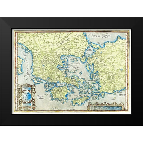 Map of Greece Black Modern Wood Framed Art Print by Ortelius, Abraham