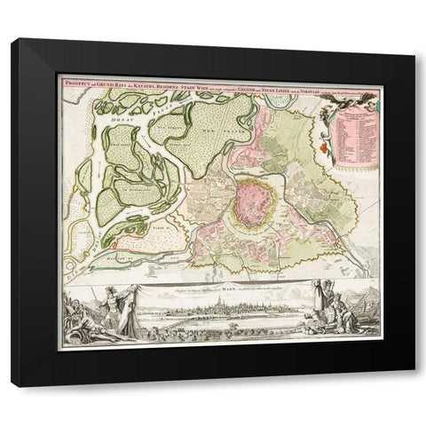 Map of Vienna 1702 Black Modern Wood Framed Art Print with Double Matting by Homann, Johann Baptista