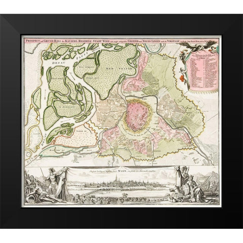 Map of Vienna 1702 Black Modern Wood Framed Art Print by Homann, Johann Baptista