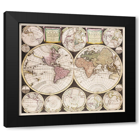 Flat earth globe commonly called the whole world 1696 Black Modern Wood Framed Art Print with Double Matting by Allard, Carel