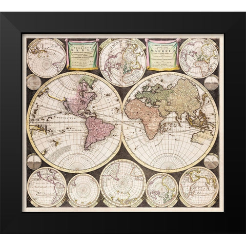 Flat earth globe commonly called the whole world 1696 Black Modern Wood Framed Art Print by Allard, Carel