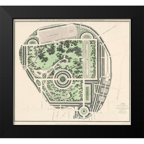 Marybone Park Farm Plan Black Modern Wood Framed Art Print by Basire, James